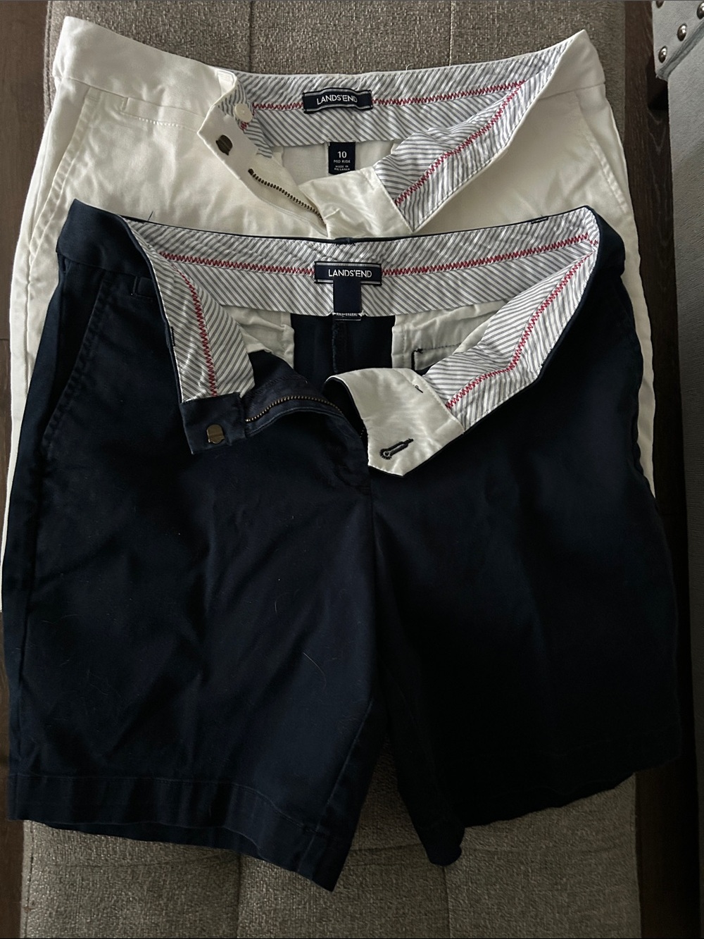 Lands' End Women’s Flat Front Shorts in Navy & White - 2 Pairs